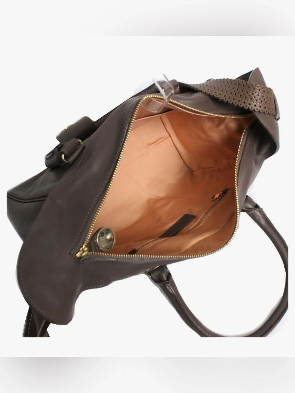 See By Chloe Taupe Leather Satchel with Perforated Strap
